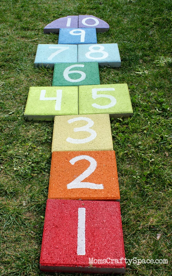 Easy DIY Rainbow Paver Hopscotch - Happiness is Homemade