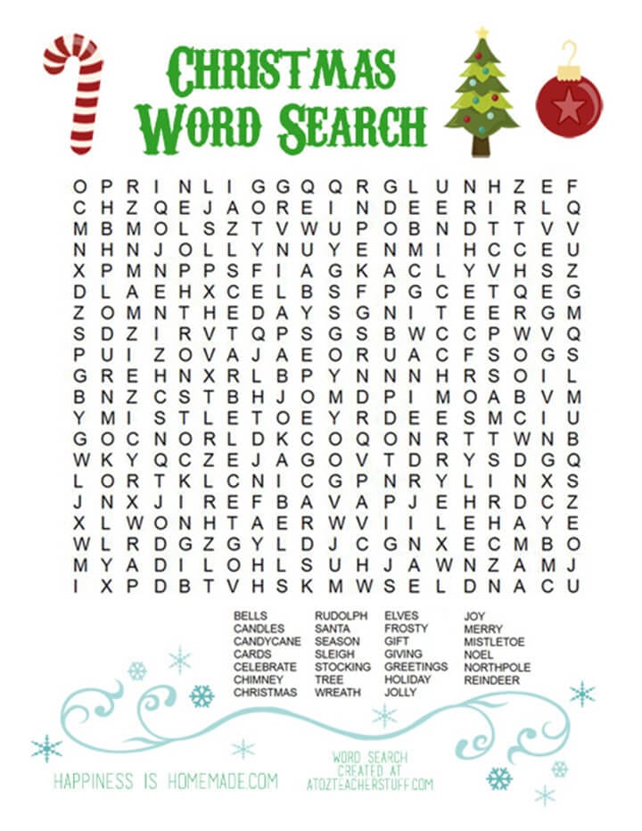 Printable Christmas Word Search for Kids & Adults - Happiness is Homemade