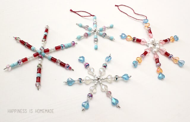 Kids Christmas Craft: Beaded Snowflake Ornaments - Happiness is Homemade