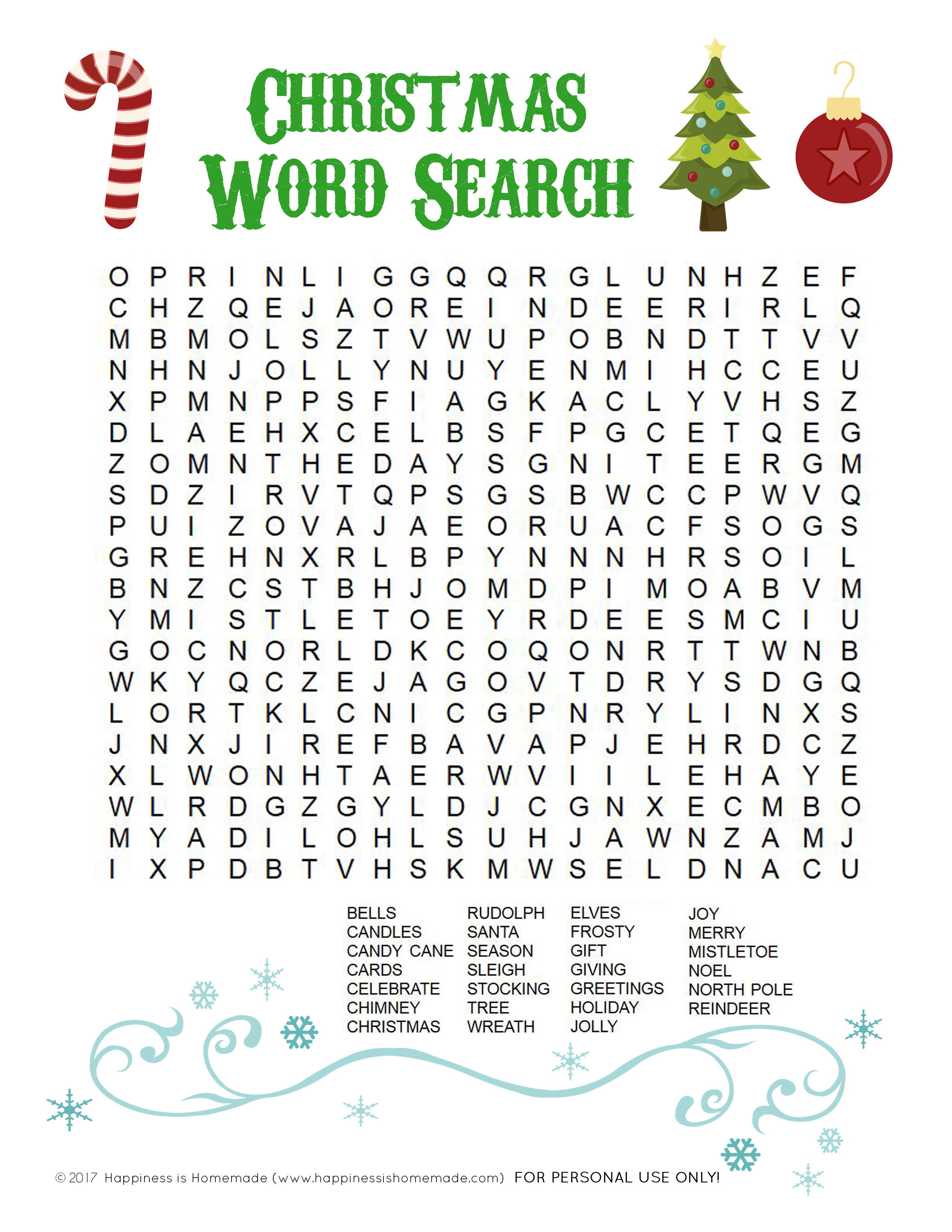 Printable Christmas Word Search for Kids & Adults Happiness is Homemade