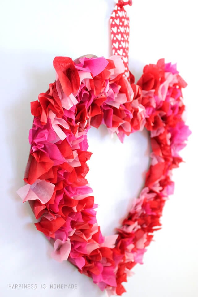 Valentine's Kids Craft: Tissue Paper Heart Wreath - Happiness is Homemade