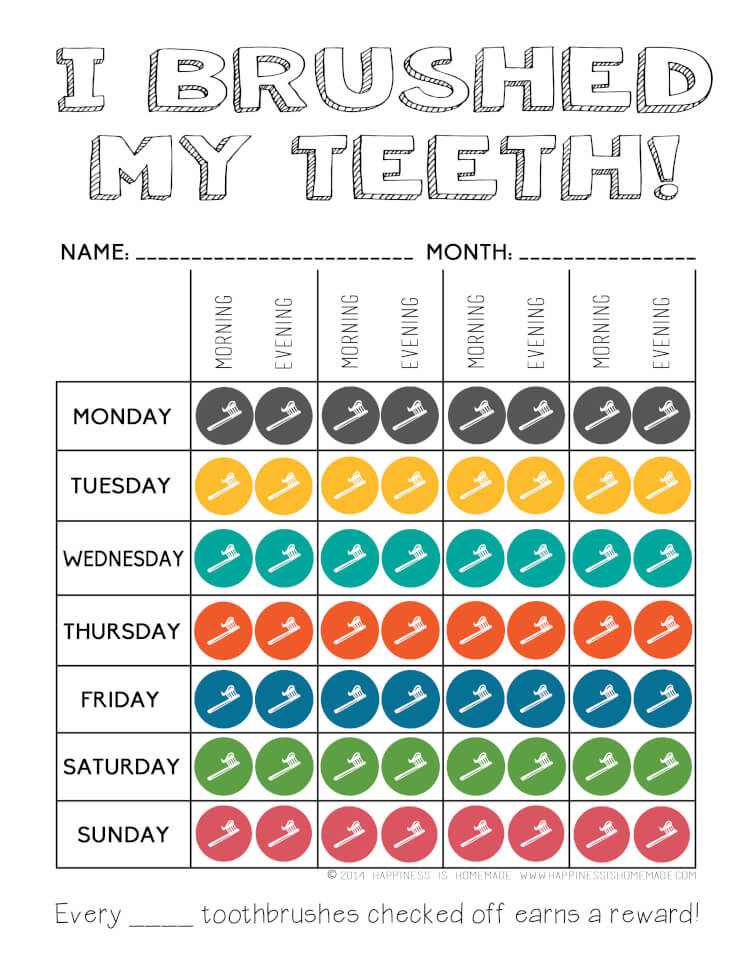 Printable Tooth Brushing Reward Chart Happiness Is Homemade