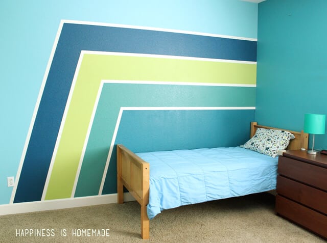 Boys Bedroom: Graphic Racing Stripes Painted Accent Wall - Happiness is ...