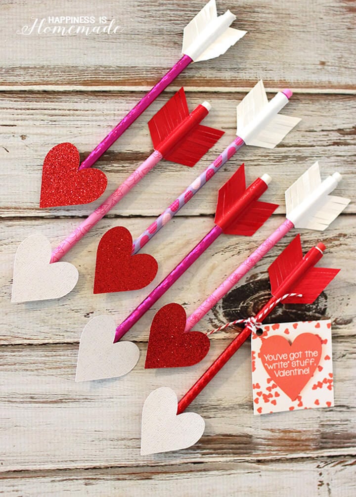Heart Pencil Arrow Valentines + Printable Gift Tag - Happiness is