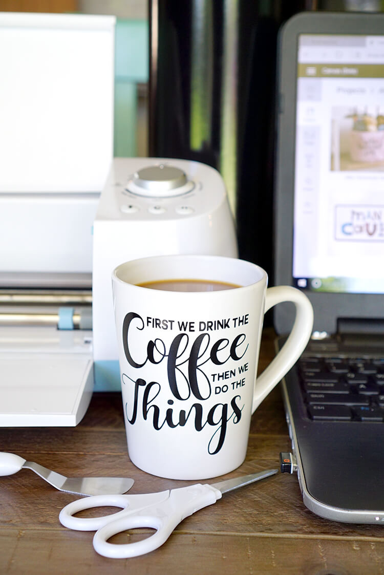 DIY Funny Coffee Mugs + Free SVG Cut Files - Happiness is ...