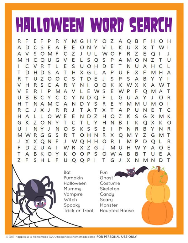 Free Printable Halloween Word Search - Happiness is Homemade