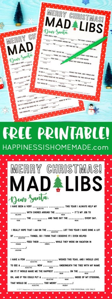 Christmas Mad Libs Printable - Happiness is Homemade