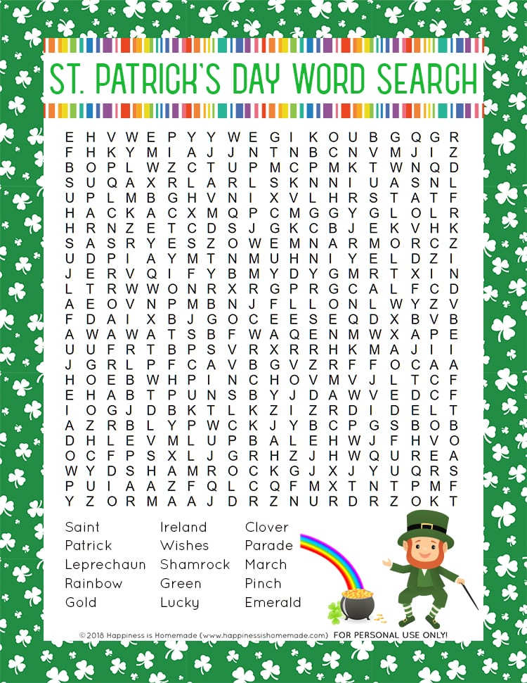 St Patrick s Day Word Search Printable Happiness Is Homemade