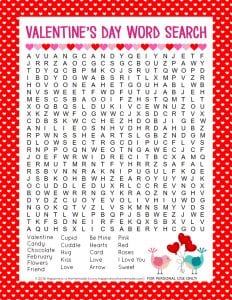 Valentine's Day Word Search Printable - Happiness is Homemade