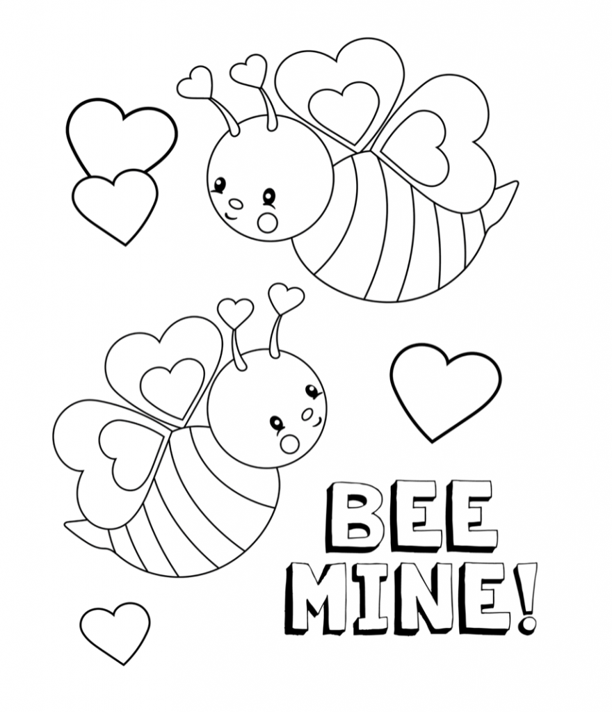 Bee Mine Valentines Coloring Page · “