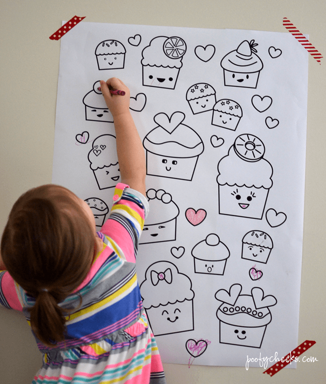 kid coloring kawaii heart and treat coloring sheet