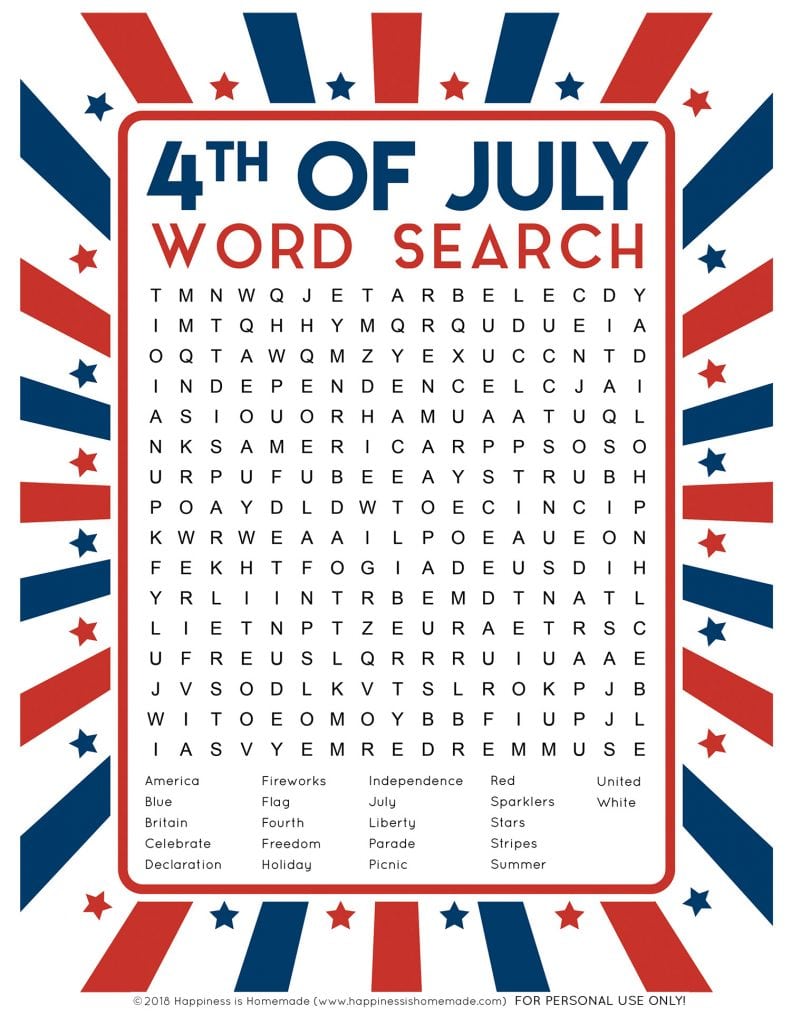 4th of july word search 
