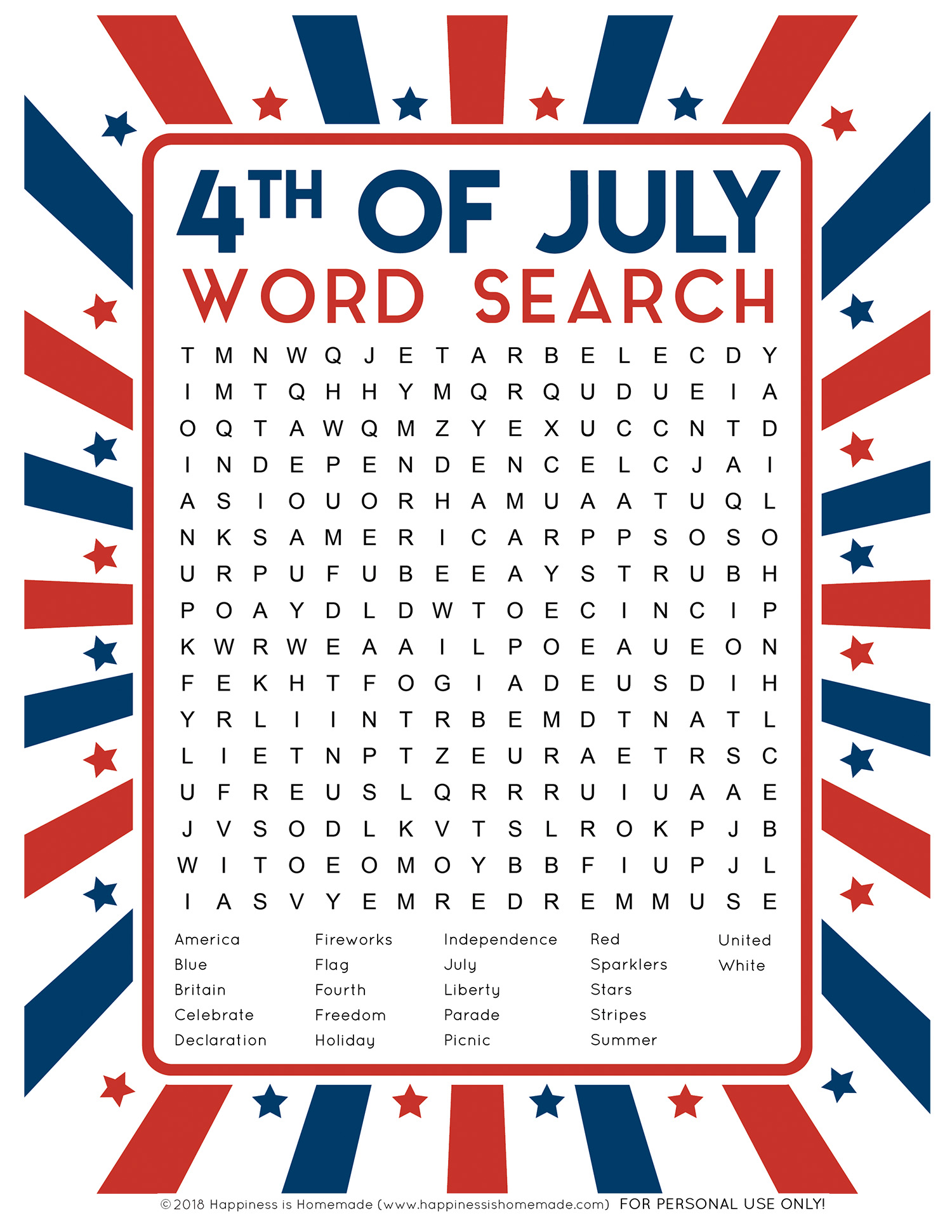 Free Printable 4Th Of July Word Search