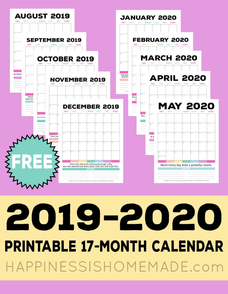 2019 2020 Free Printable Monthly Calendar Happiness Is Homemade