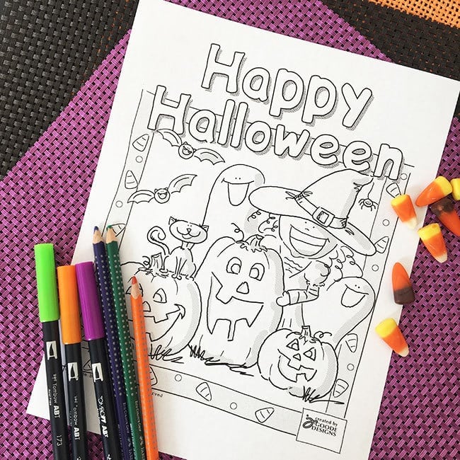 Happy Halloween Coloring Page with pumpkin patch 