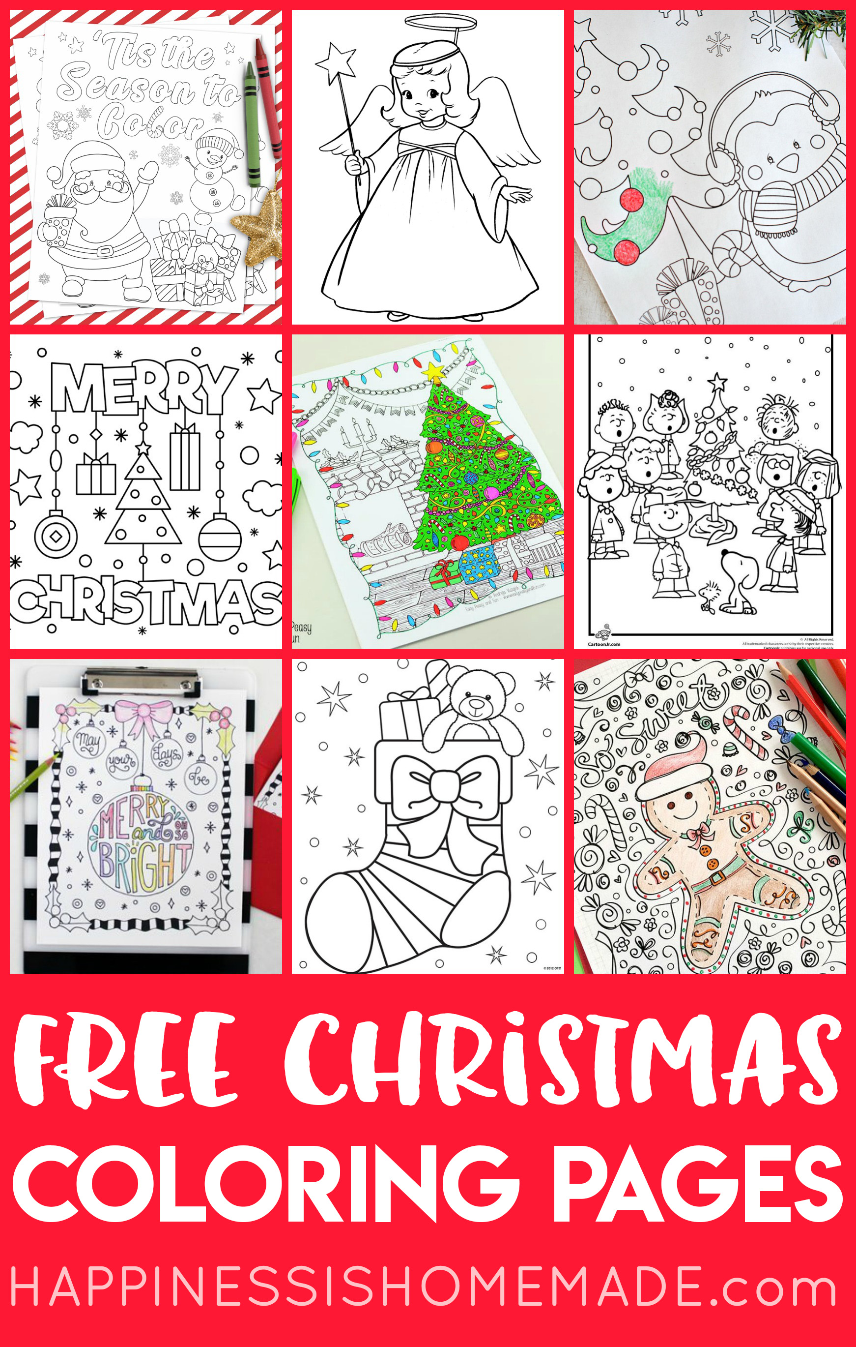 FREE Christmas Coloring Pages for Adults and Kids - Happiness is