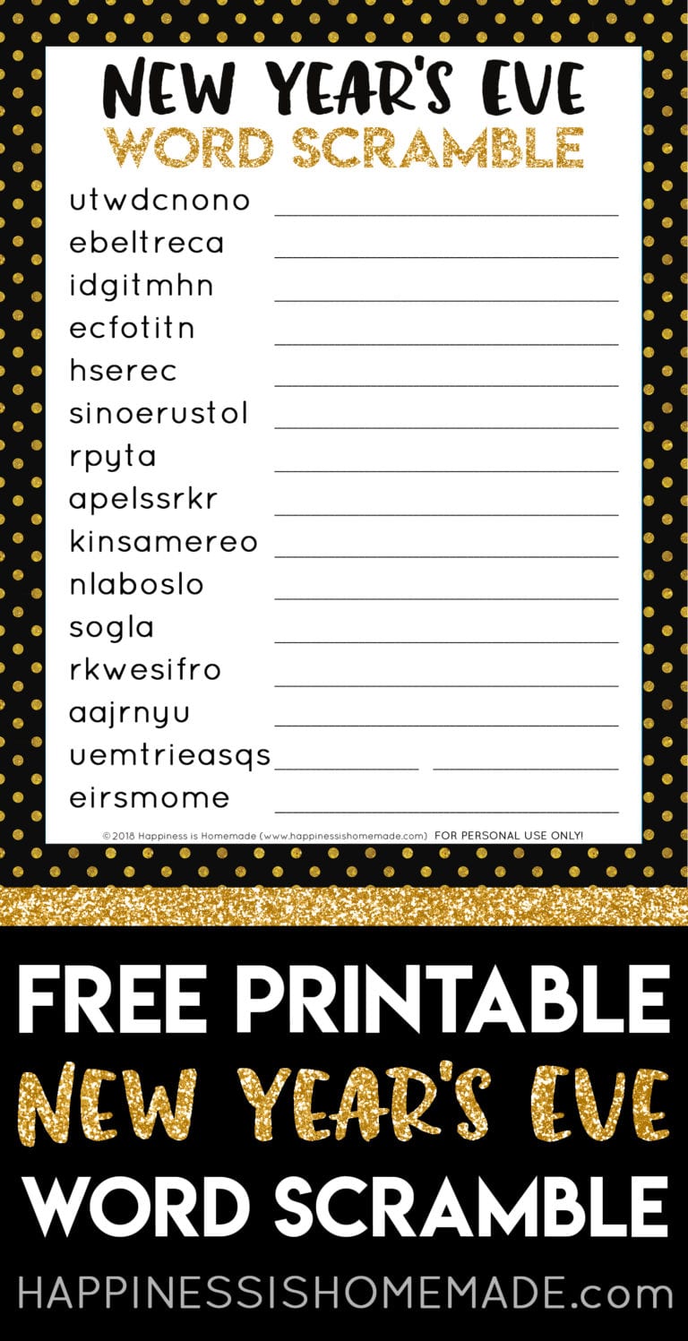 New Year's Eve Word Scramble Printable - Happiness is Homemade