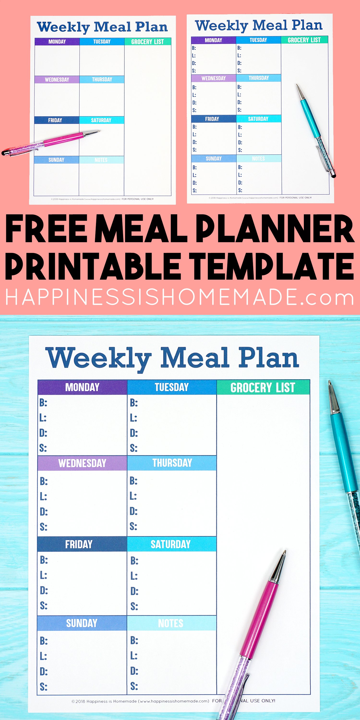 Printable Weekly Meal Planner Template Happiness Is Homemade