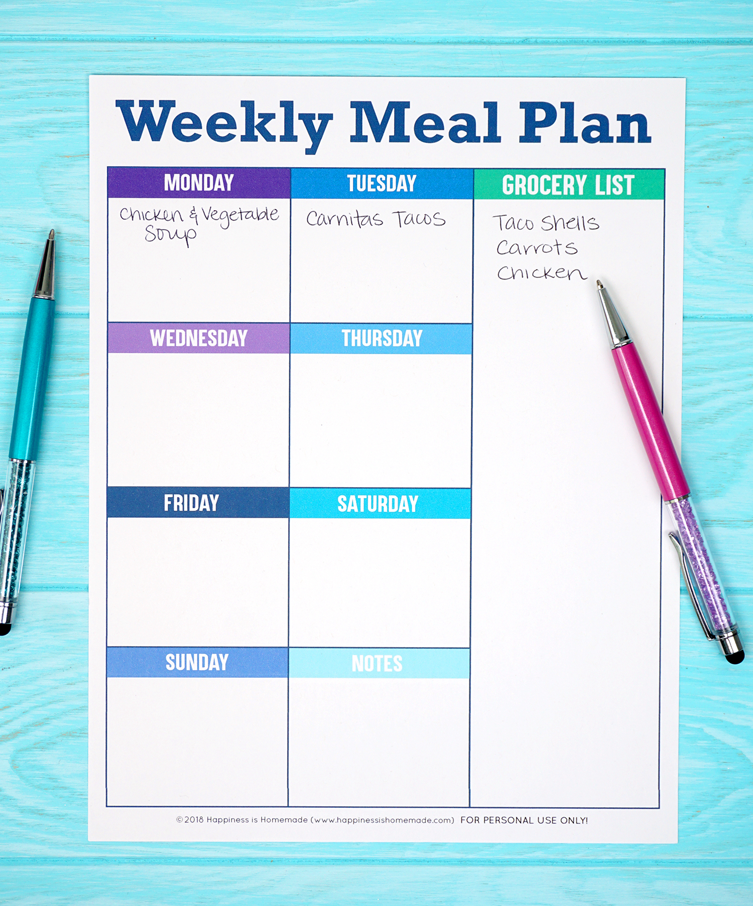 Printable Weekly Meal Planner Template Happiness Is Homemade