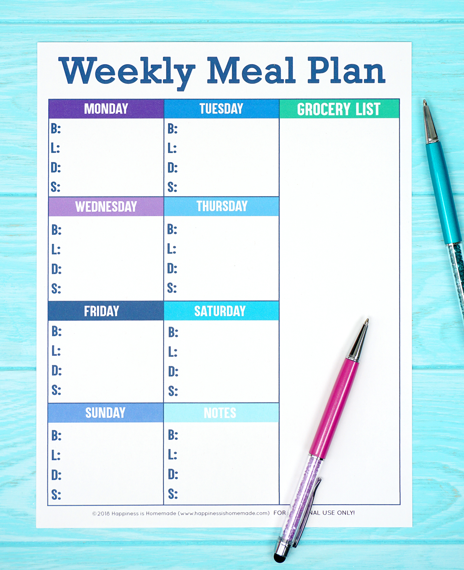 Printable Weekly Meal Planner Template Happiness Is Homemade