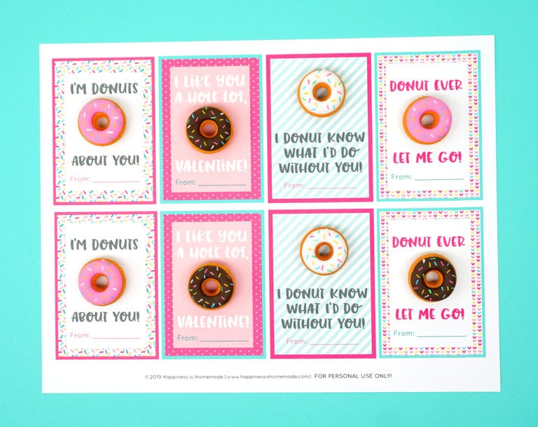 Printable Donut Valentine Cards - Happiness is Homemade