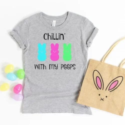 diy chillin with my peeps easter shirt and bag
