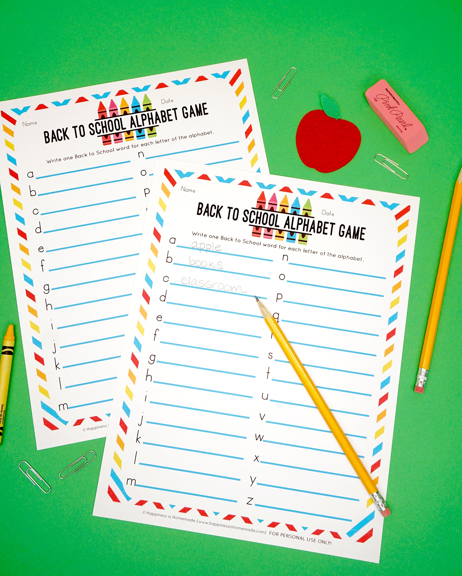 Back to School Alphabet Game Printable - Happiness is Homemade