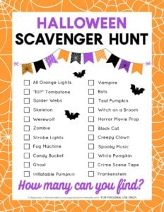 Free Printable Halloween Scavenger Hunt - Happiness is Homemade