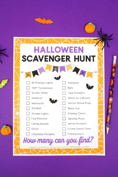 Free Printable Halloween Scavenger Hunt - Happiness is Homemade