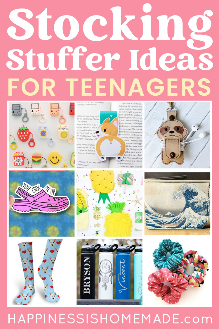 "Stocking Stuffer Ideas for Teens and Tweens" graphic with collage of ideas