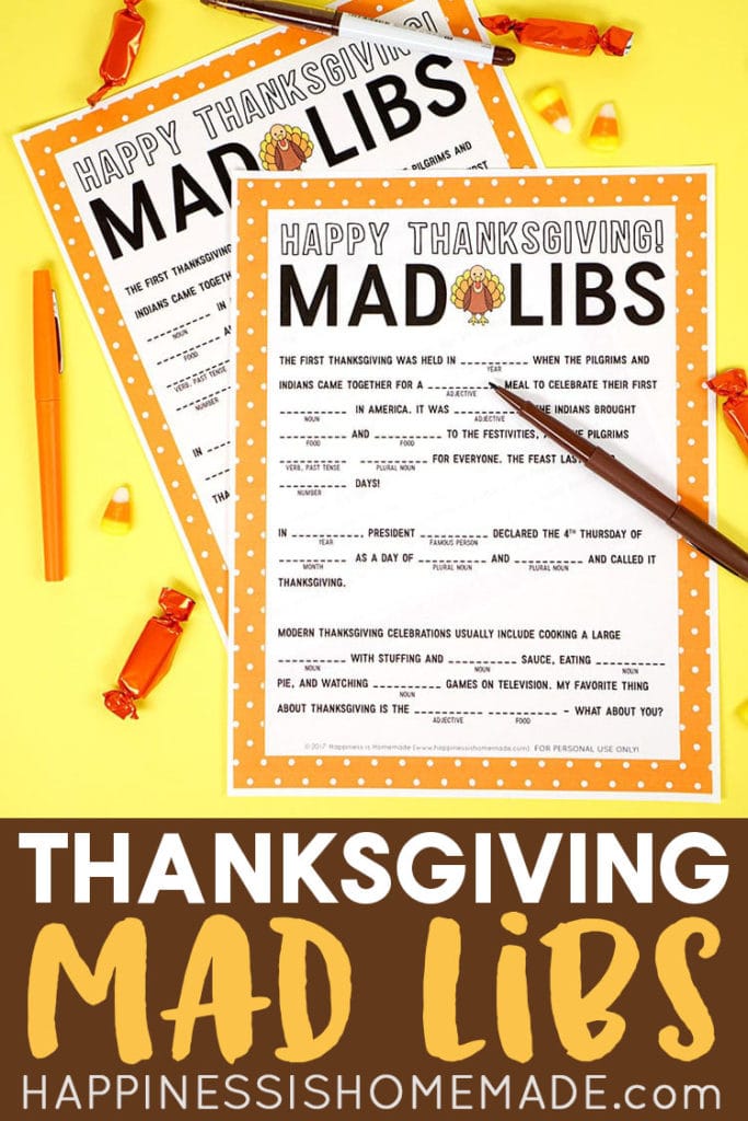 Thanksgiving Mad Libs Printable Game Happiness is Homemade