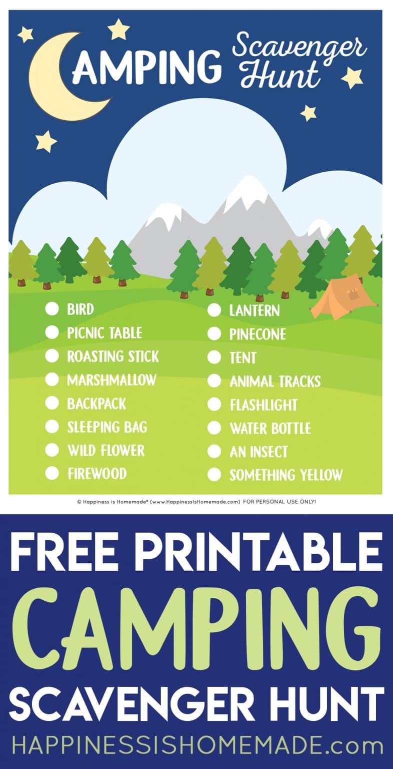 Free Printable Camping Scavenger Hunt - Happiness is Homemade