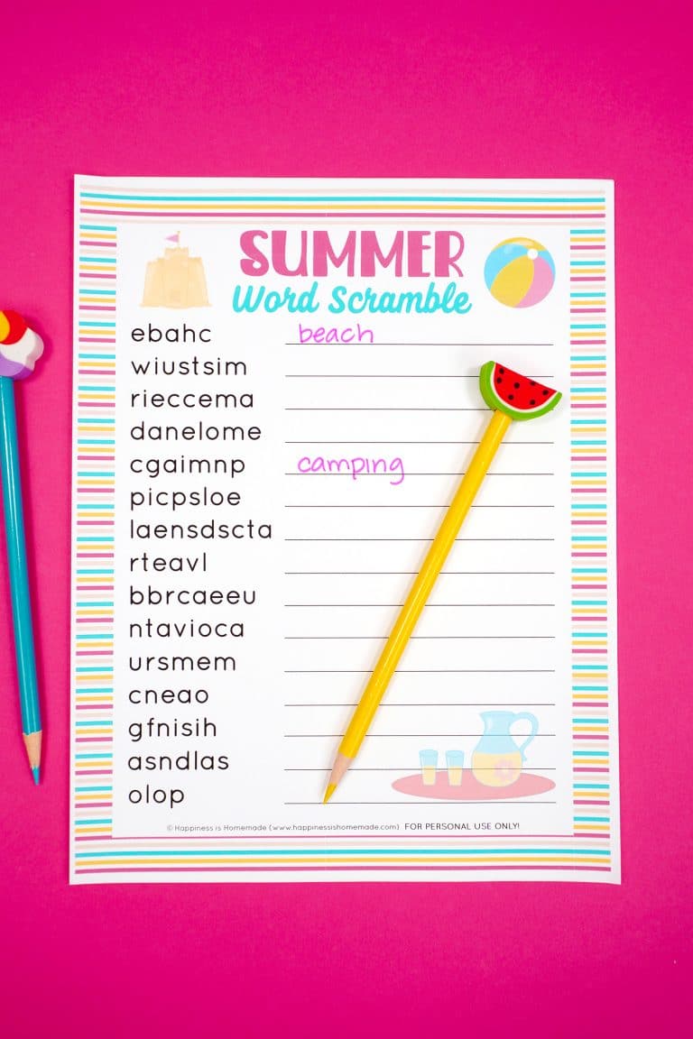 Summer Word Scramble Free Printable - Happiness is Homemade