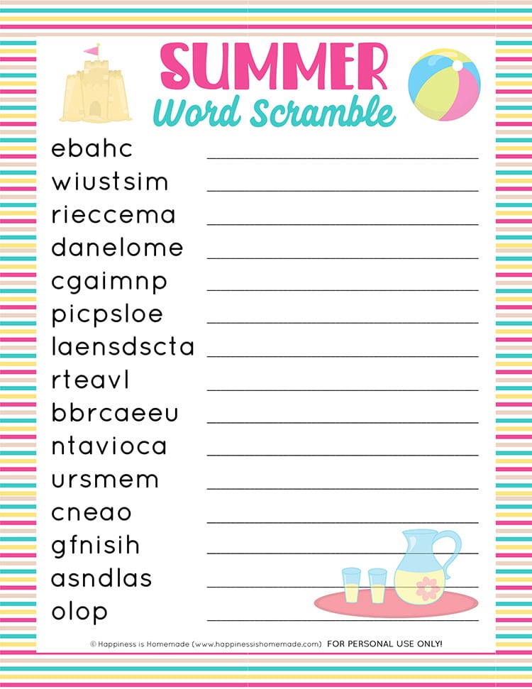 Summer Word Scramble Printable Printable Word Searches