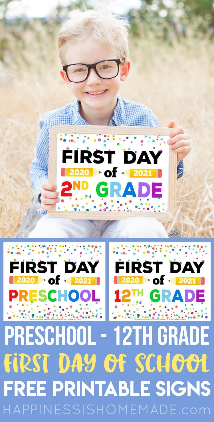 Free Printable First Day of School Signs 2020 - Happiness ...