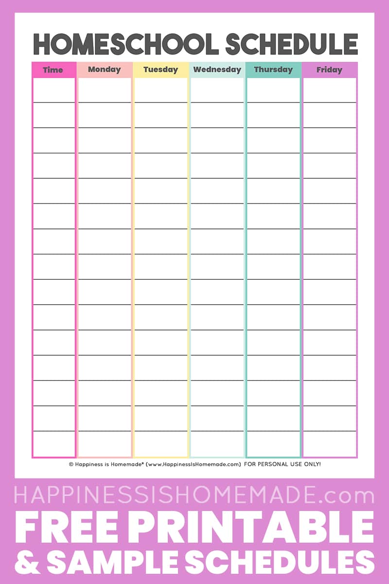 Homeschool Schedule Template Free Printable Happiness is Homemade