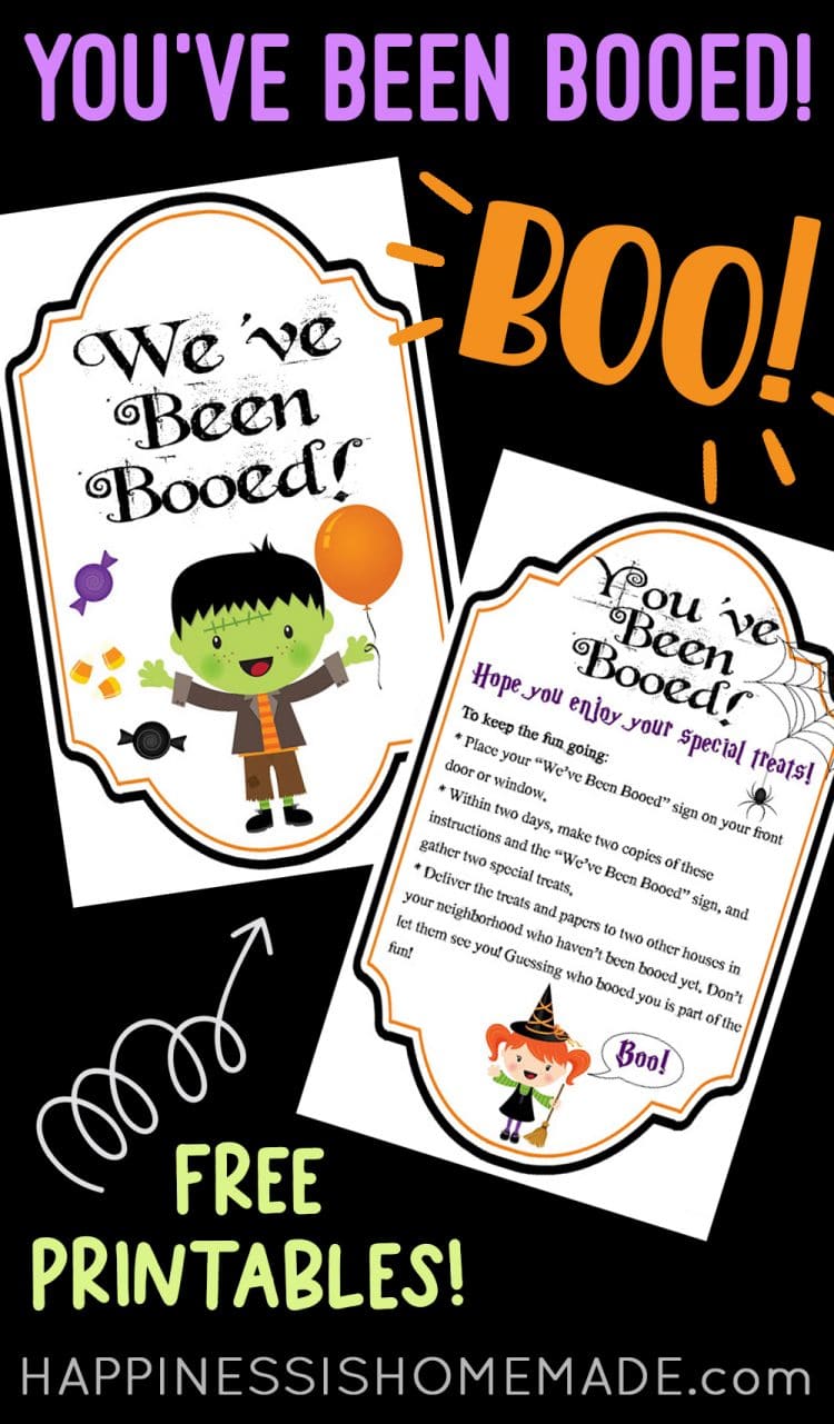 "You've Been Booed" and "Free Printables" graphic with mockup of printable page