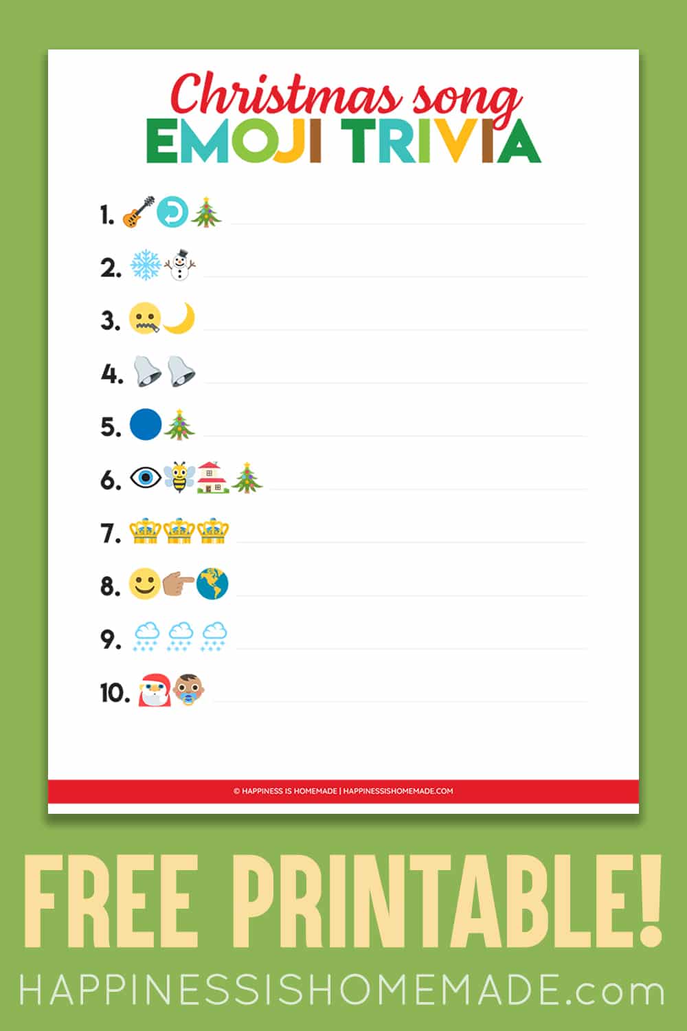 Christmas Song Emoji Game Printable