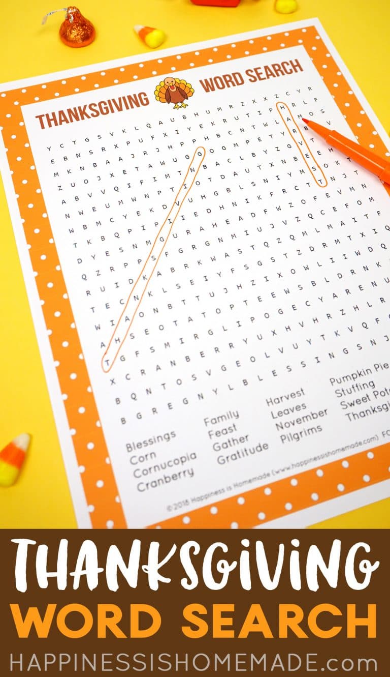 Thanksgiving Word Search Printable - Happiness Is Homemade