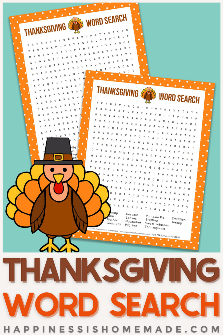 Thanksgiving Word Search Printable - Happiness is Homemade