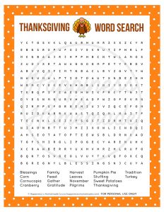 Thanksgiving Word Search Printable - Happiness is Homemade