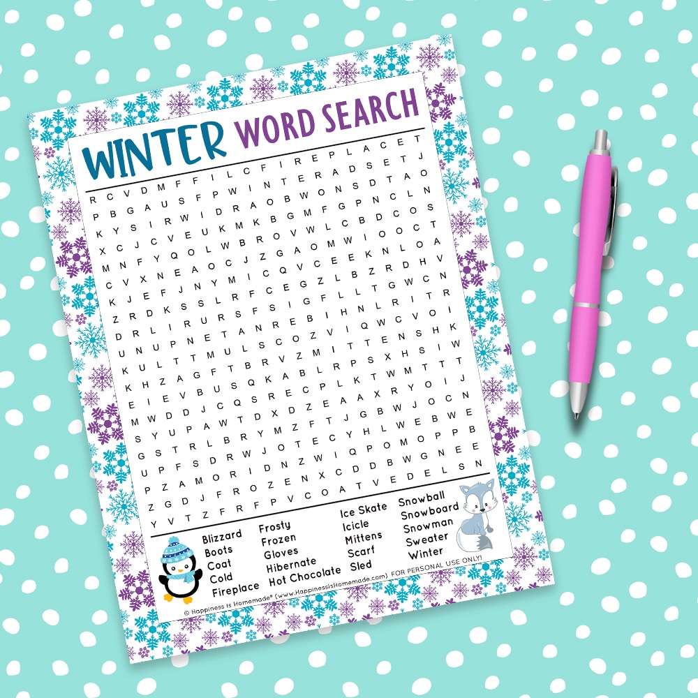 Free Winter Word Search Printable