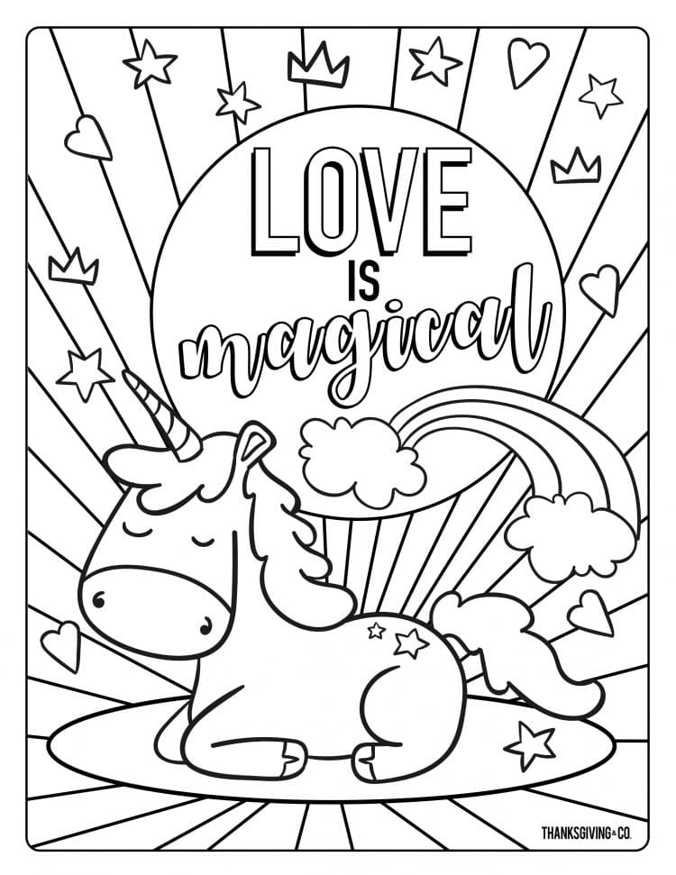 love is magical unicorn coloring page