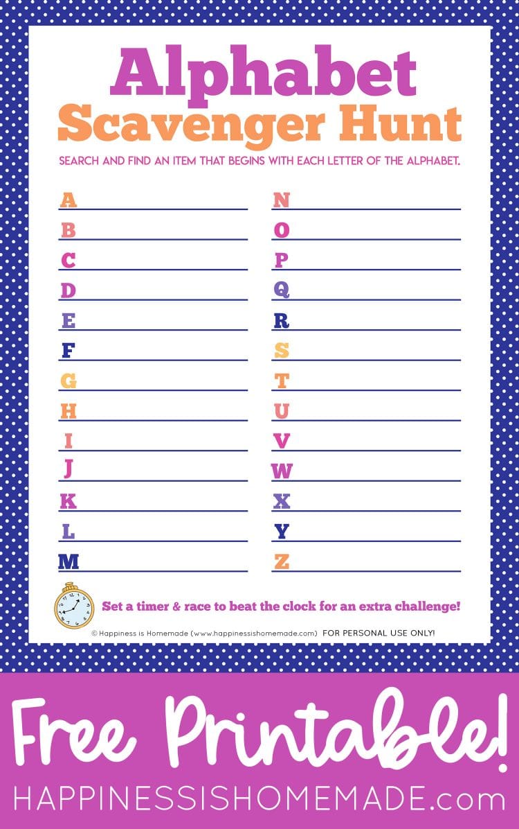 Printable Alphabet Scavenger Hunt - Happiness is Homemade