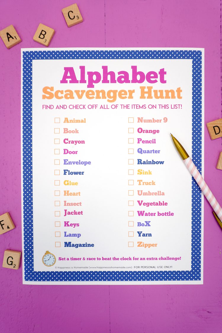 Printable Alphabet Scavenger Hunt - Happiness Is Homemade