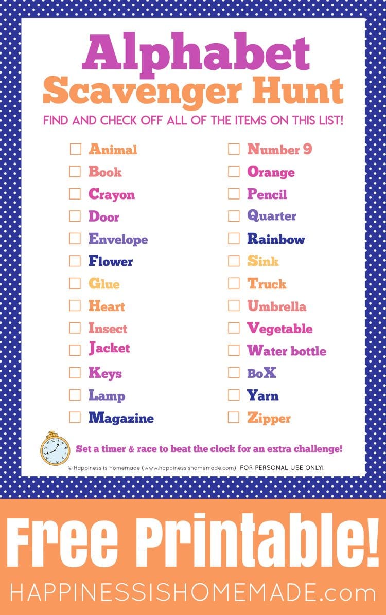 Printable Alphabet Scavenger Hunt - Happiness is Homemade