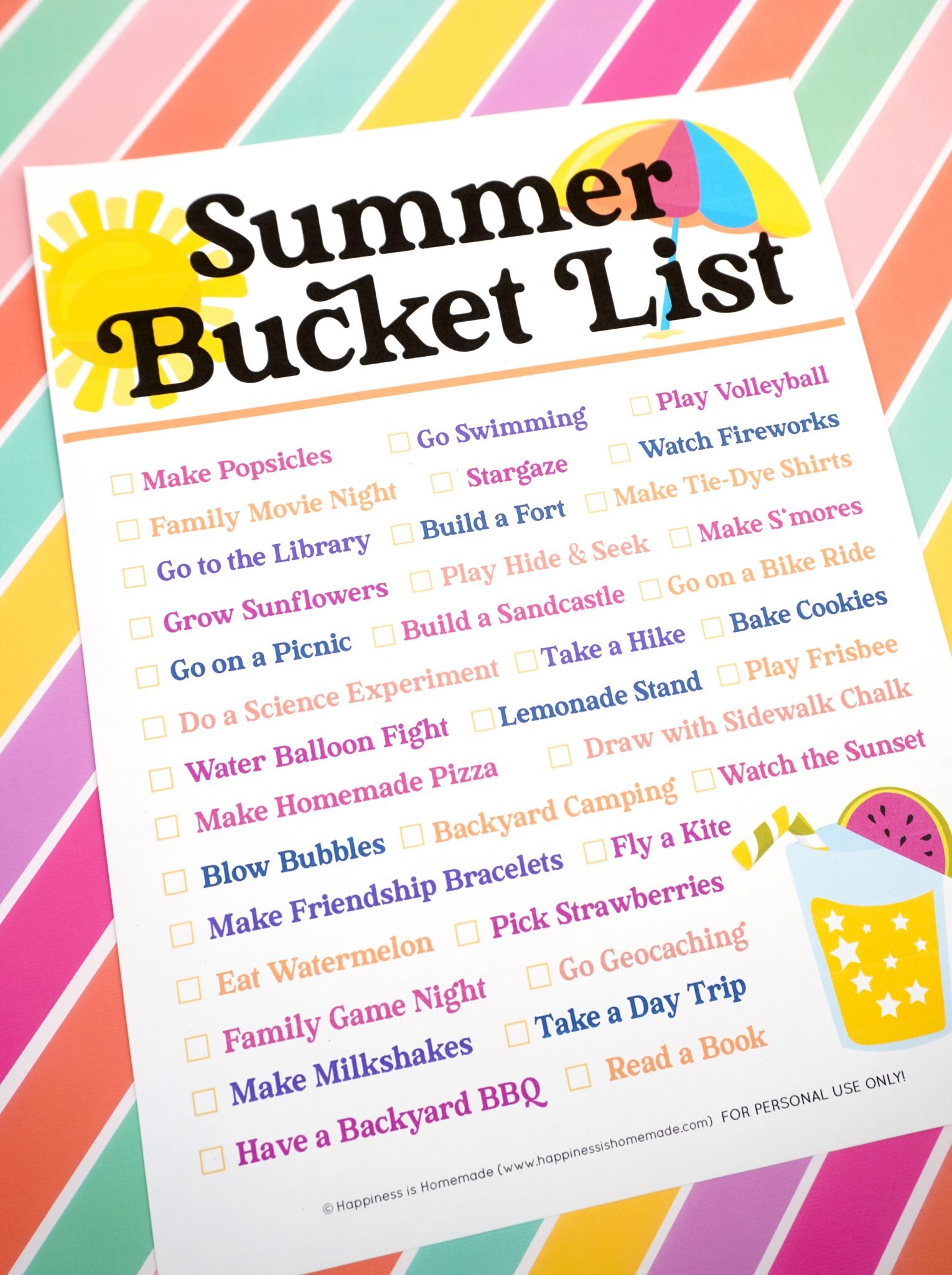 Summer Bucket List Printable - Happiness is Homemade