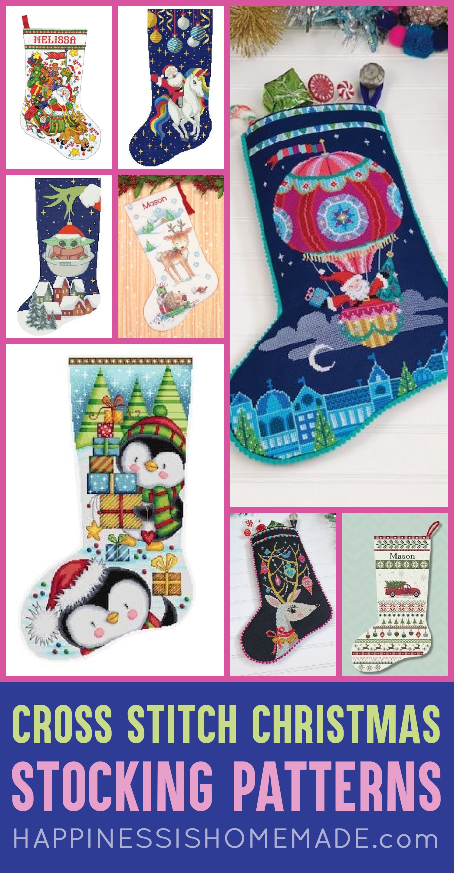 15 Cross Stitch Christmas Stocking Patterns - Happiness is Homemade