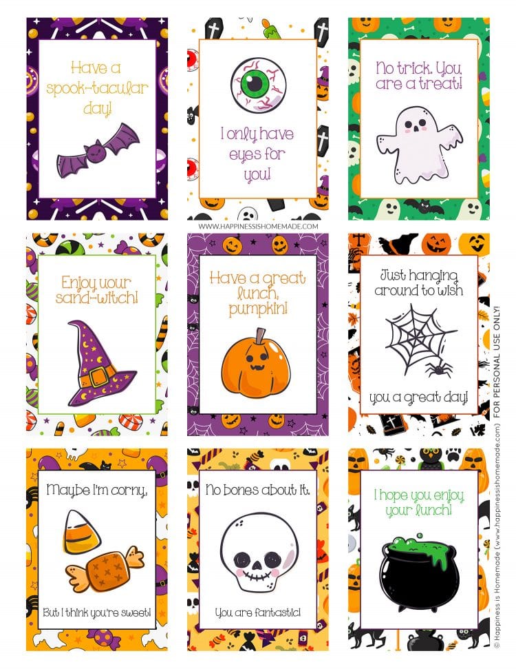 Printable Halloween Lunch Box Notes - Happiness is Homemade