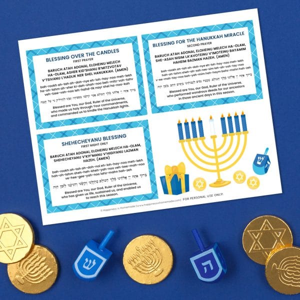 Hanukkah Blessings: Printable Hanukkah Prayer Cards - Happiness Is Homemade